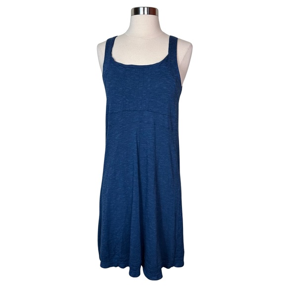 Horny Toad Organic Cotton Blend Scoop Neck Casual Blue Cutout Back Midi Dress M - Picture 2 of 8